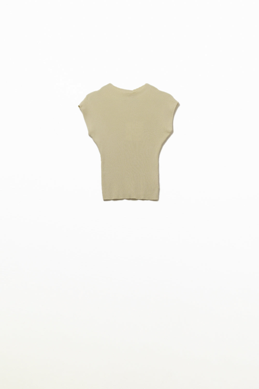 Camisola com gola alta e mangas curtas com nervuras em bege