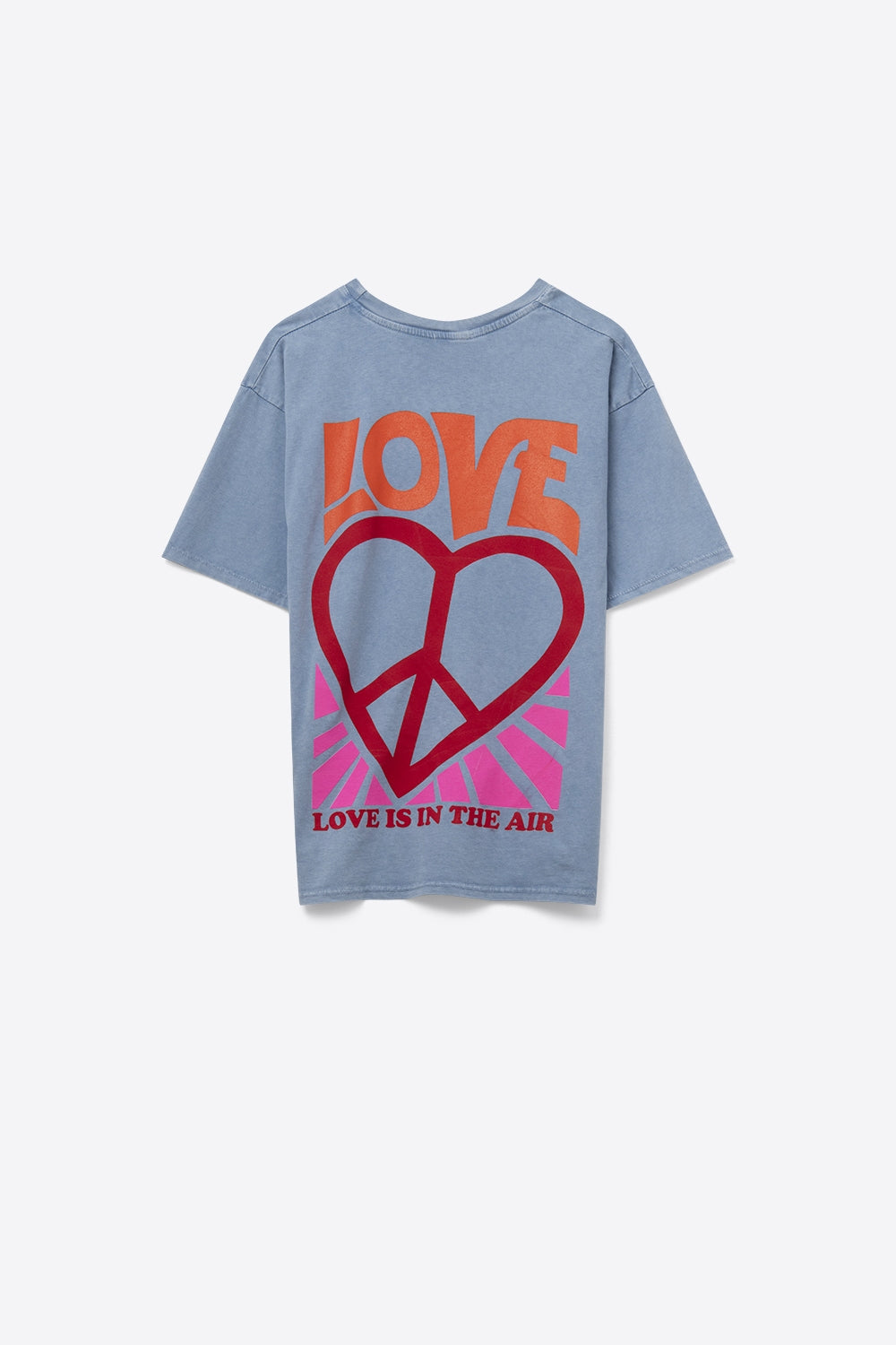 T-Shirt azul fabricada em Itália com o logótipo Love is Air e Heart with Peace