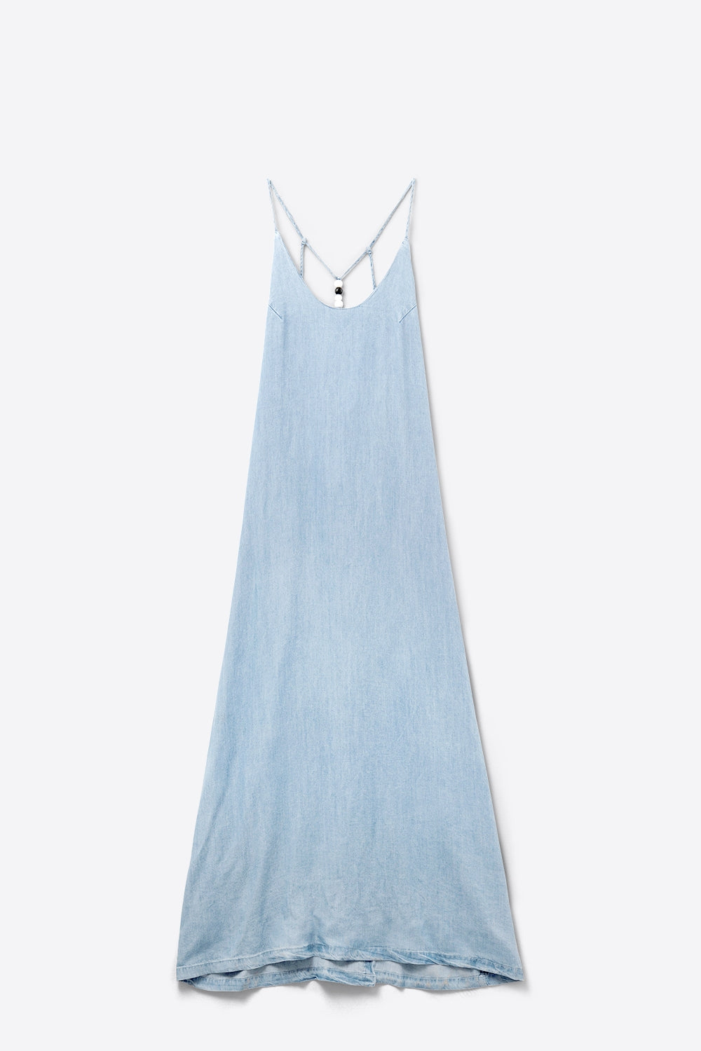 Vestido de ganga Tencel leve com alças de brilhantes