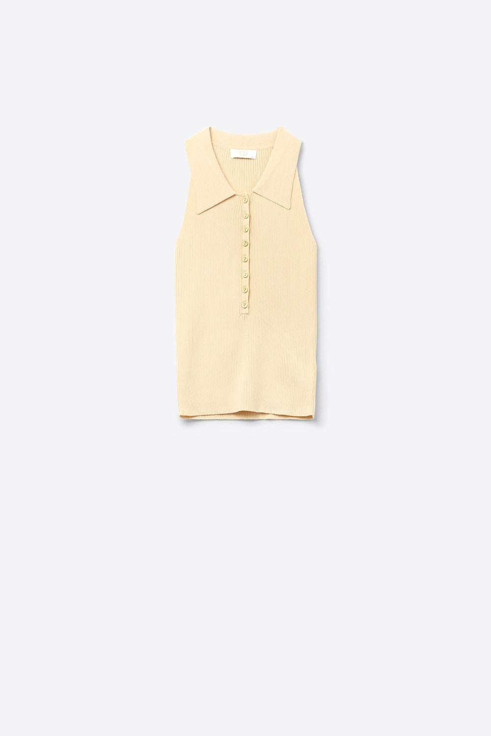 Top de malha canelada com gola polo em amarelo manteiga