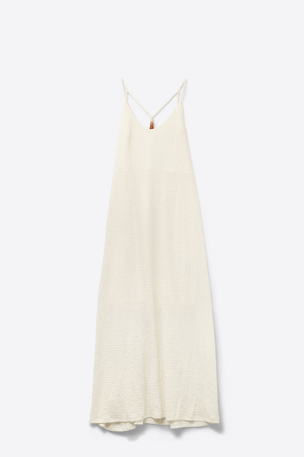 Vestido maxi com alças e brilhantes nas costas em creme