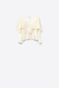 blusa curta em chiffon esvoaçante com mangas compridas