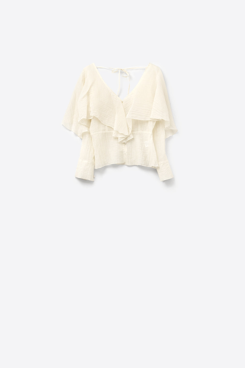 blusa curta em chiffon esvoaçante com mangas compridas