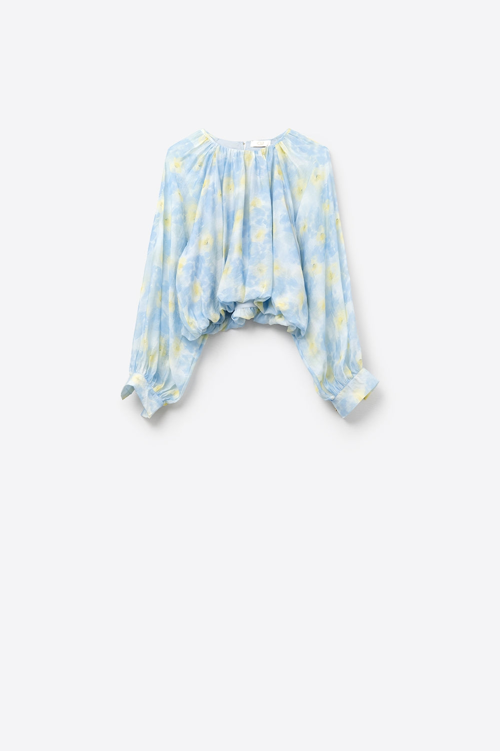 Blusa de chiffon azul estampada com mangas balão