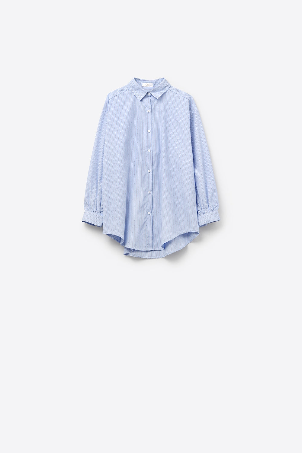 camisa de popelina às riscas azuis com strass
