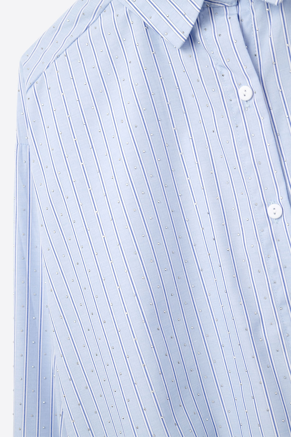 camisa de popelina às riscas azuis com strass