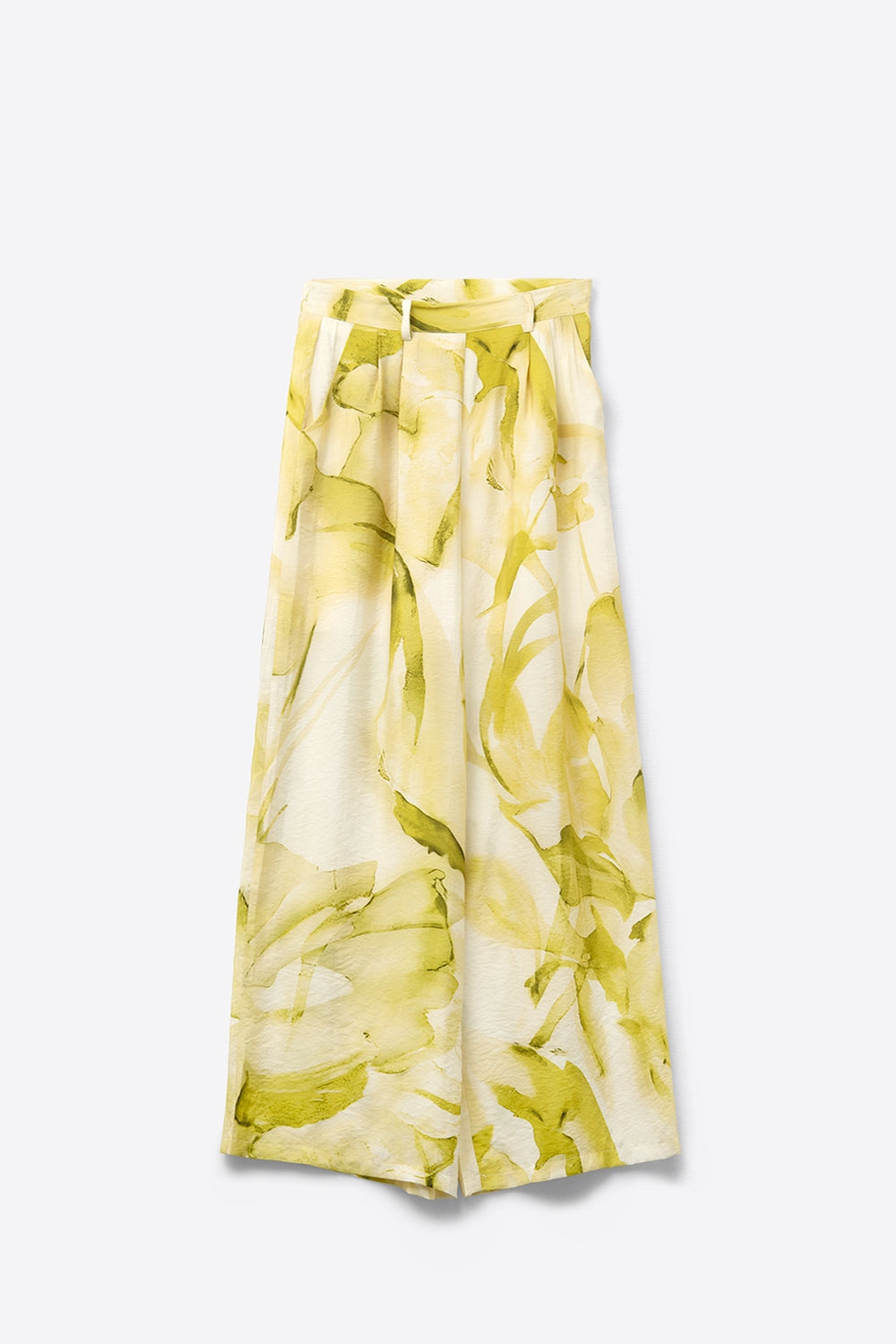 Calças de perna larga com estampado amarelo aguarela