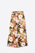 Calça de perna larga multicolorida Tropical Floral em tecido acetinado