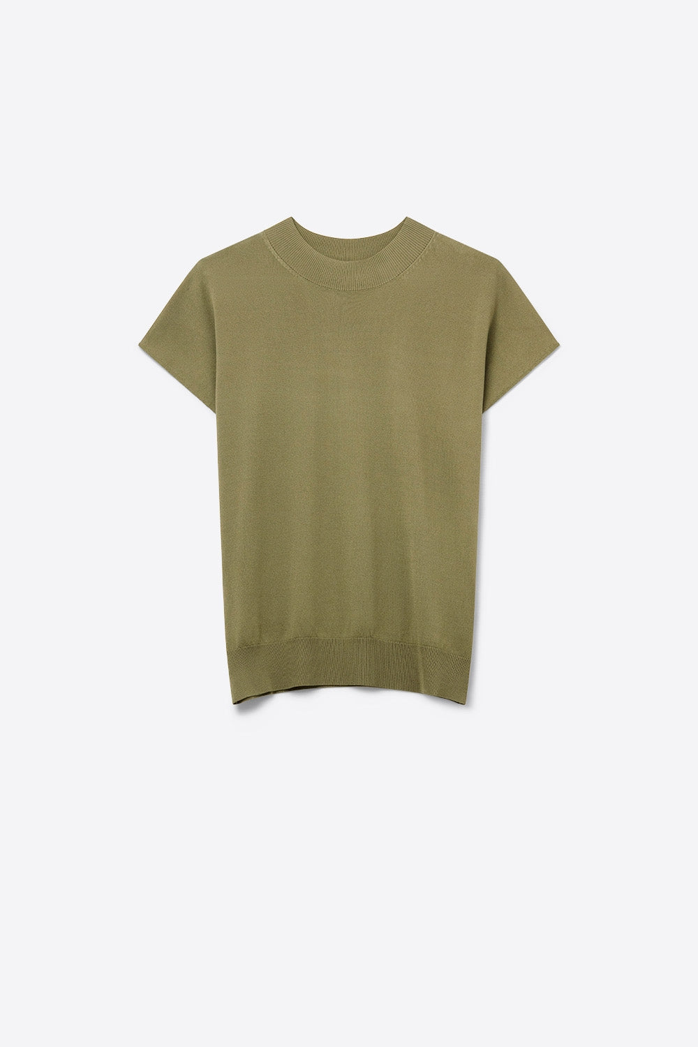 Camisola de gola alta caqui com mangas curtas ajustadas
