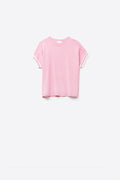 Suéter relafed fit em rosa com detalhe contrastante branco
