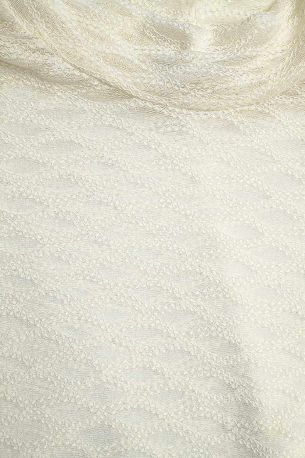 Top de Gola Alta de Renda Bege Transparente com Ombros Bufantes