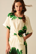 Blusa Cropped Com Estampa Floral em Verde Amarrada na Cintura