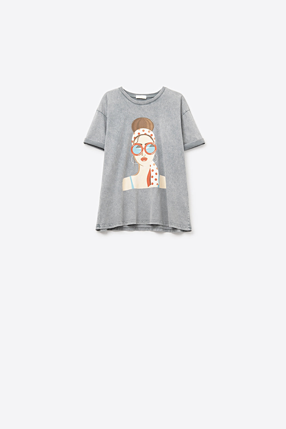 Camiseta cinza feita na Itália com estampa de menina vintage