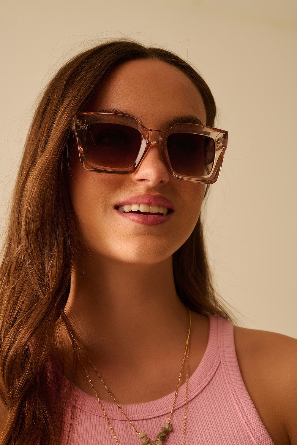 90s Squared Sunglasses em bege
