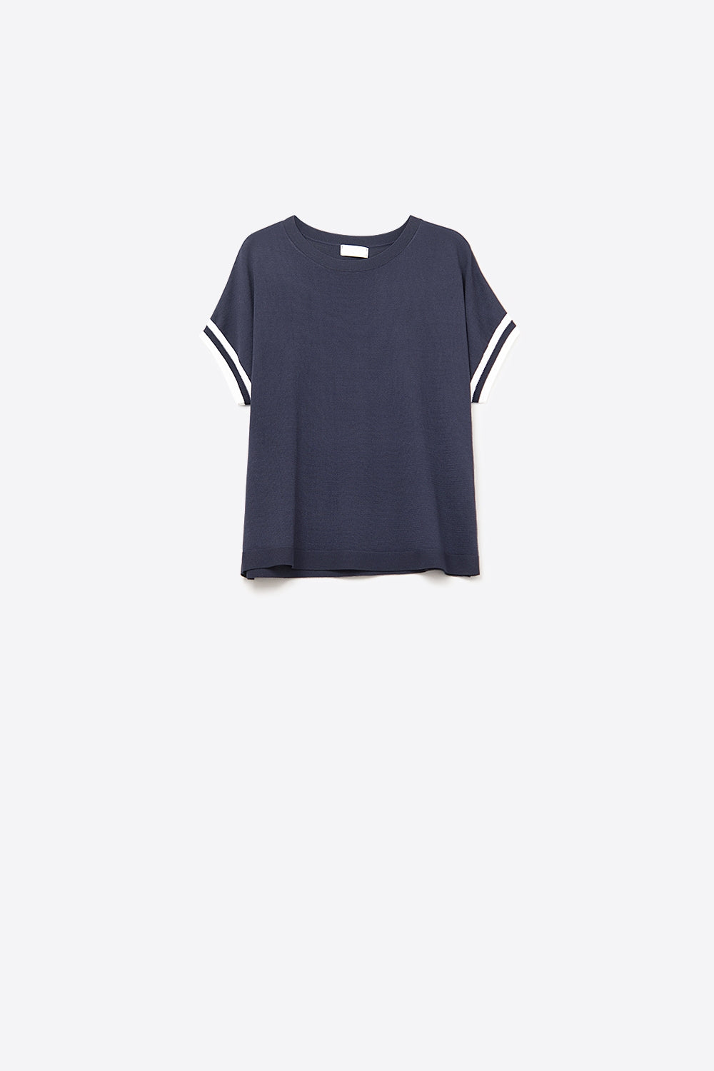 Camisola descontraída azul-marinho com pormenores brancos em contraste