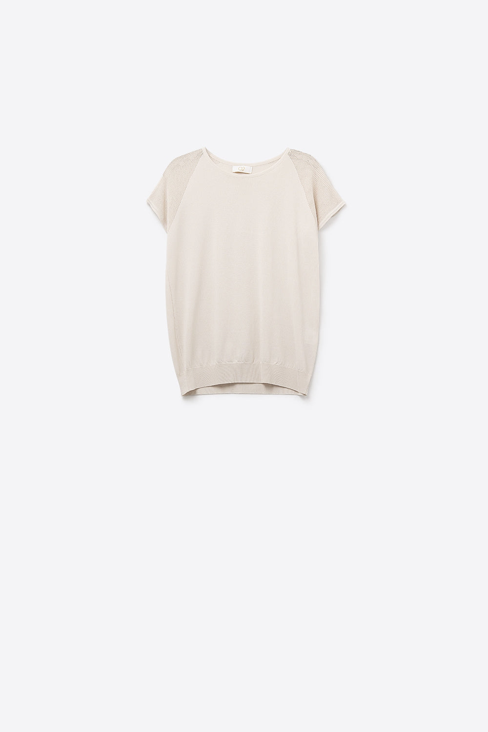 Camisola de manga curta bege com malha no ombro