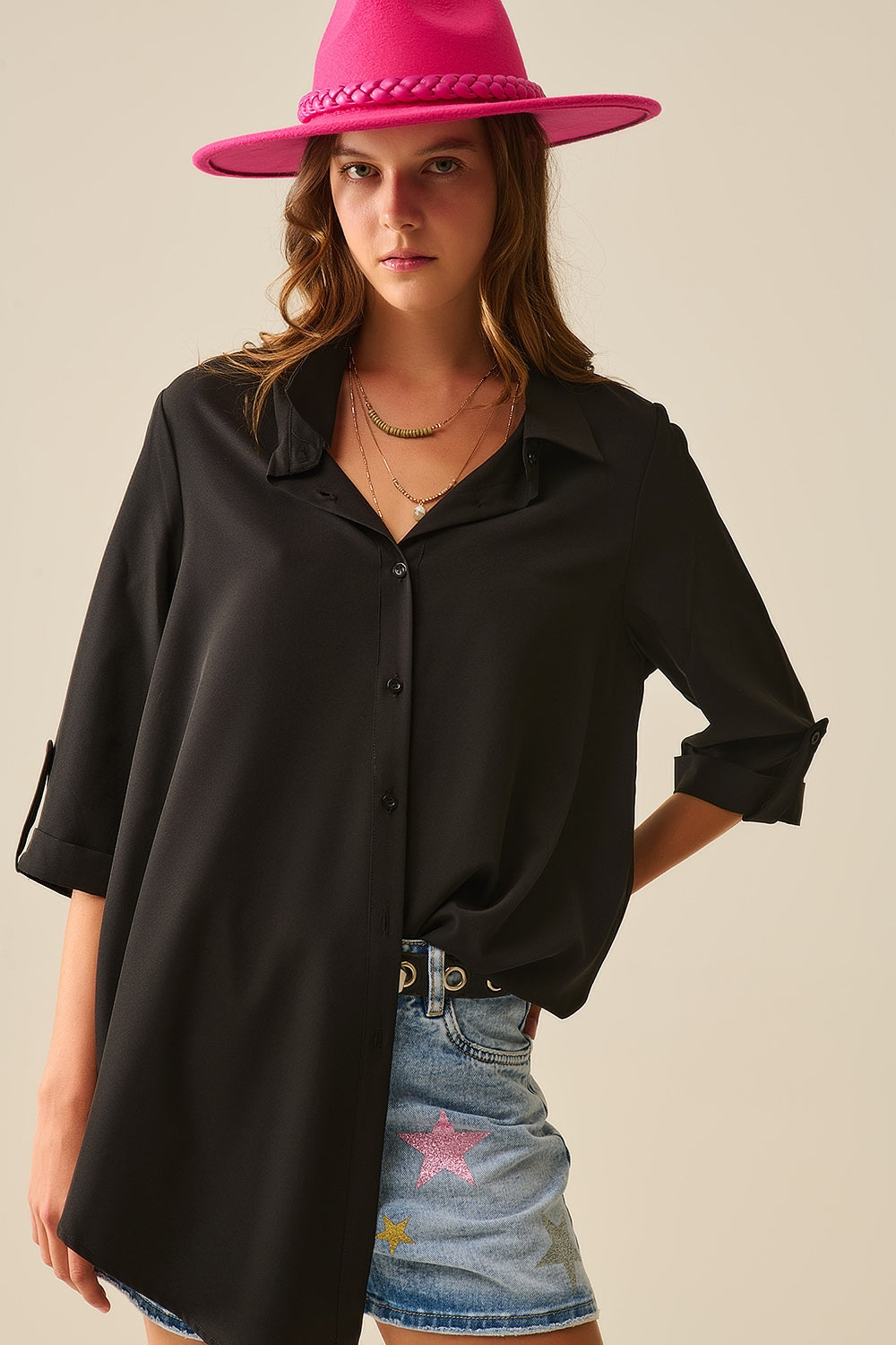 Camisa de tecido muito suave e leve em preto