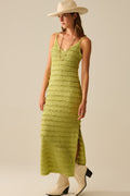 Vestido Maxi com folhos e fenda em verde