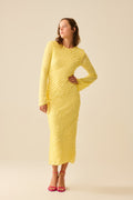 Vestido maxi amarelo manteiga com design de folhos mini Bias