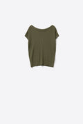 Camisola de malha fina caqui com gola redonda