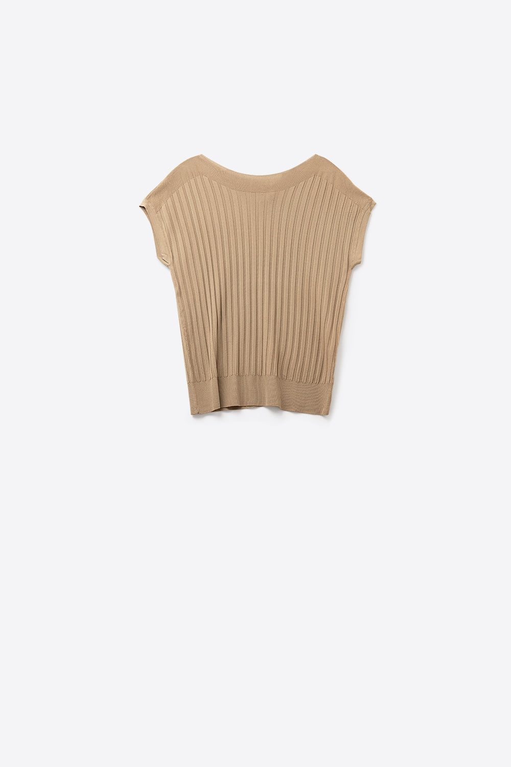 Camisola de malha de canelados finos com gola redonda