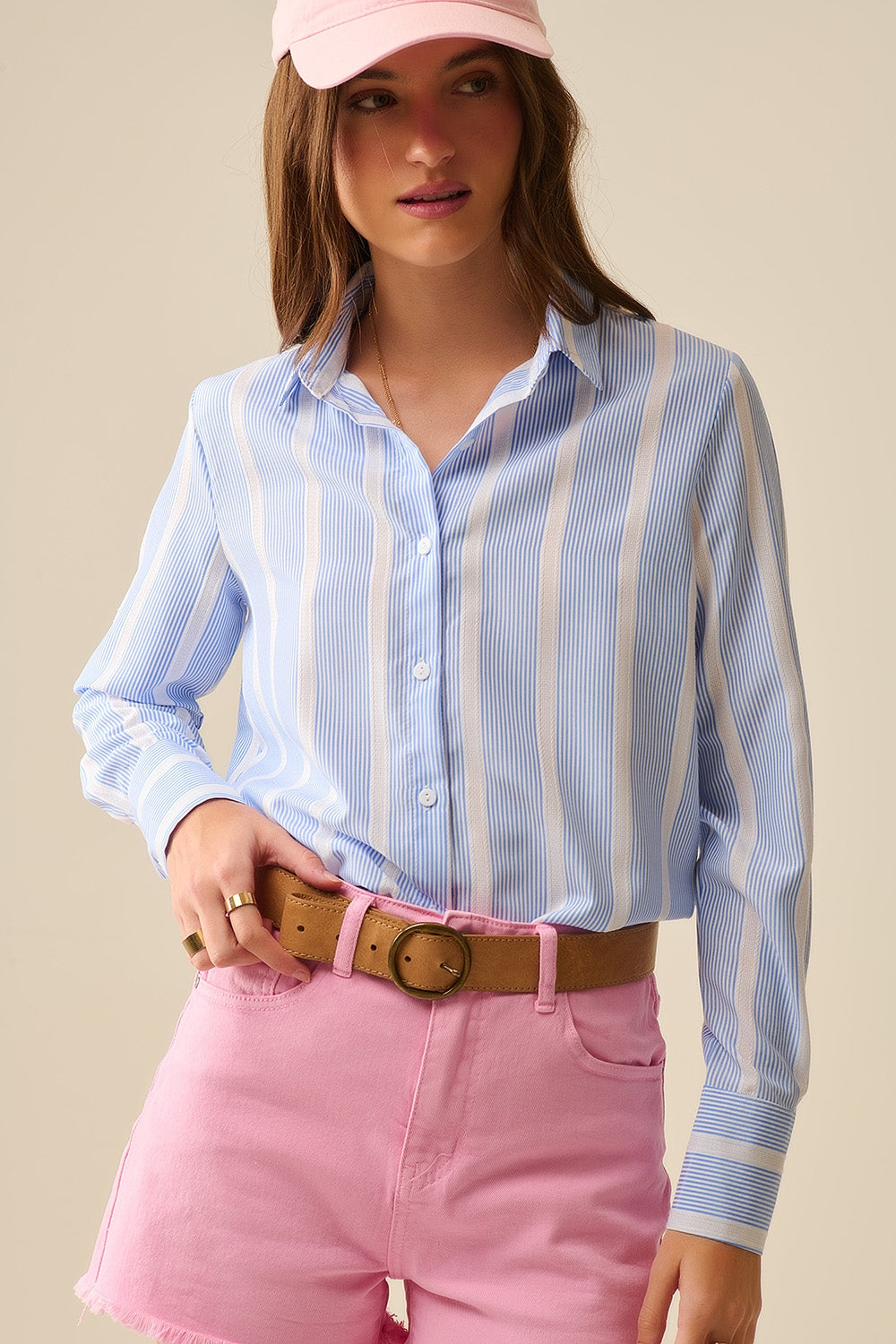 Camisa às riscas de tecido macio em azul e branco