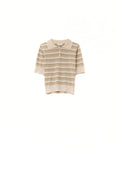 Camisola às riscas bege e camel com gola polo