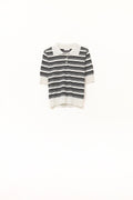 Camisola às riscas brancas e pretas com gola polo