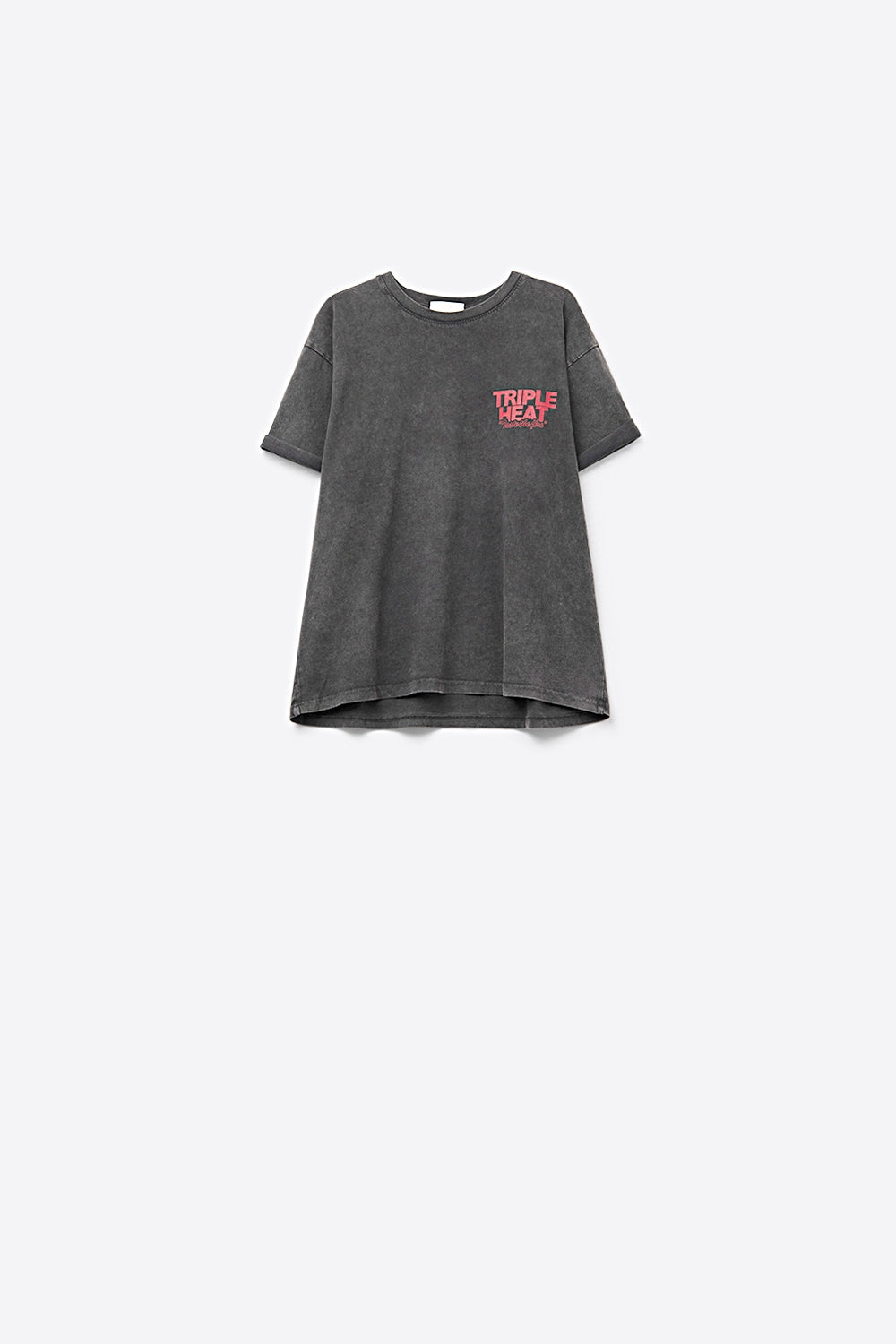 tecido preto lavado T-shirt de manga curta com o logótipo TRIPLE HEAT