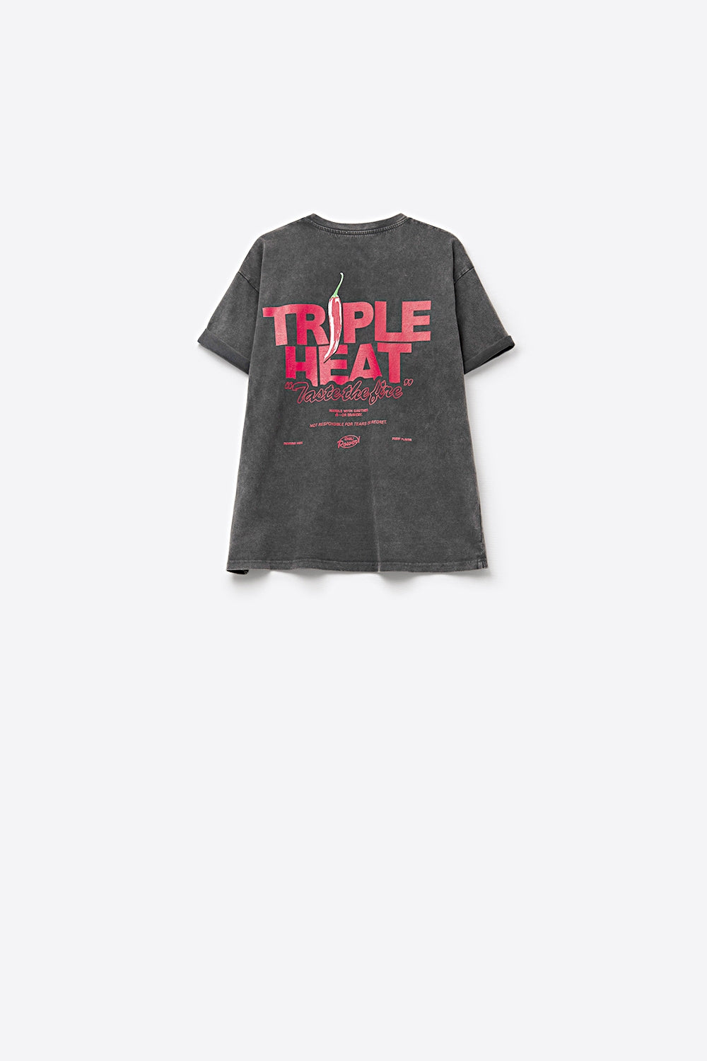 tecido preto lavado T-shirt de manga curta com o logótipo TRIPLE HEAT