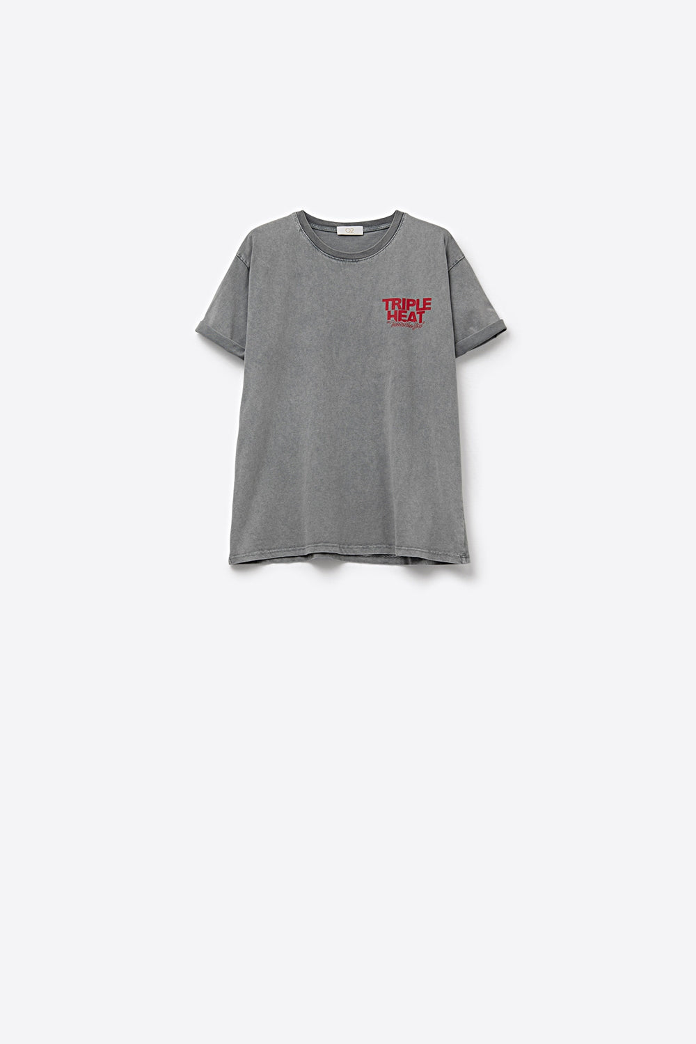 T-shirt de manga curta TRIPLE HEAT LOGO em cinzento lavado de corte descontraído