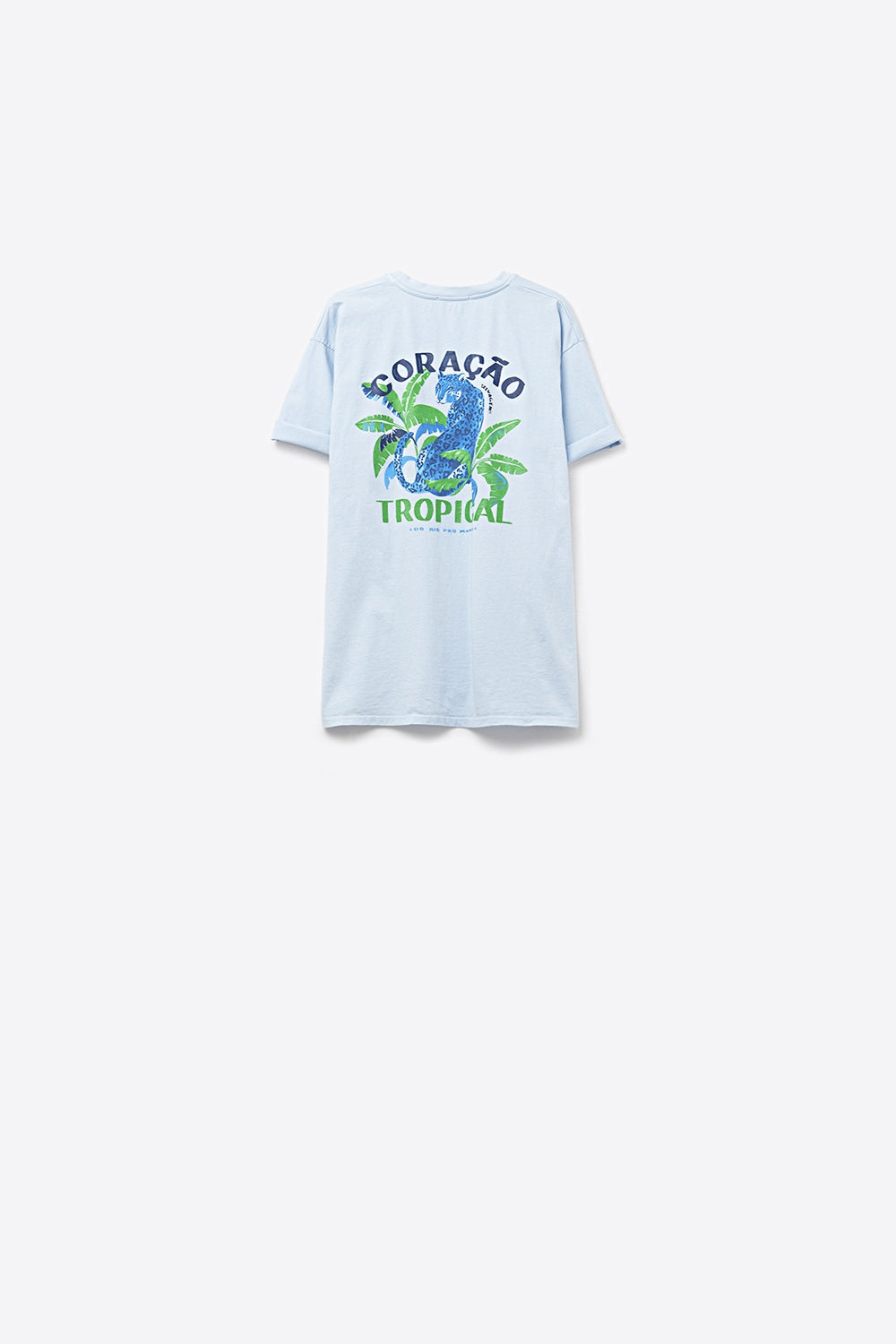 Camiseta azul feita na Itália com estampa gráfica tropical