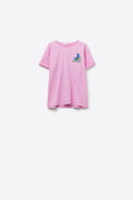 Camiseta rosa feita na Itália com estampa gráfica tropical