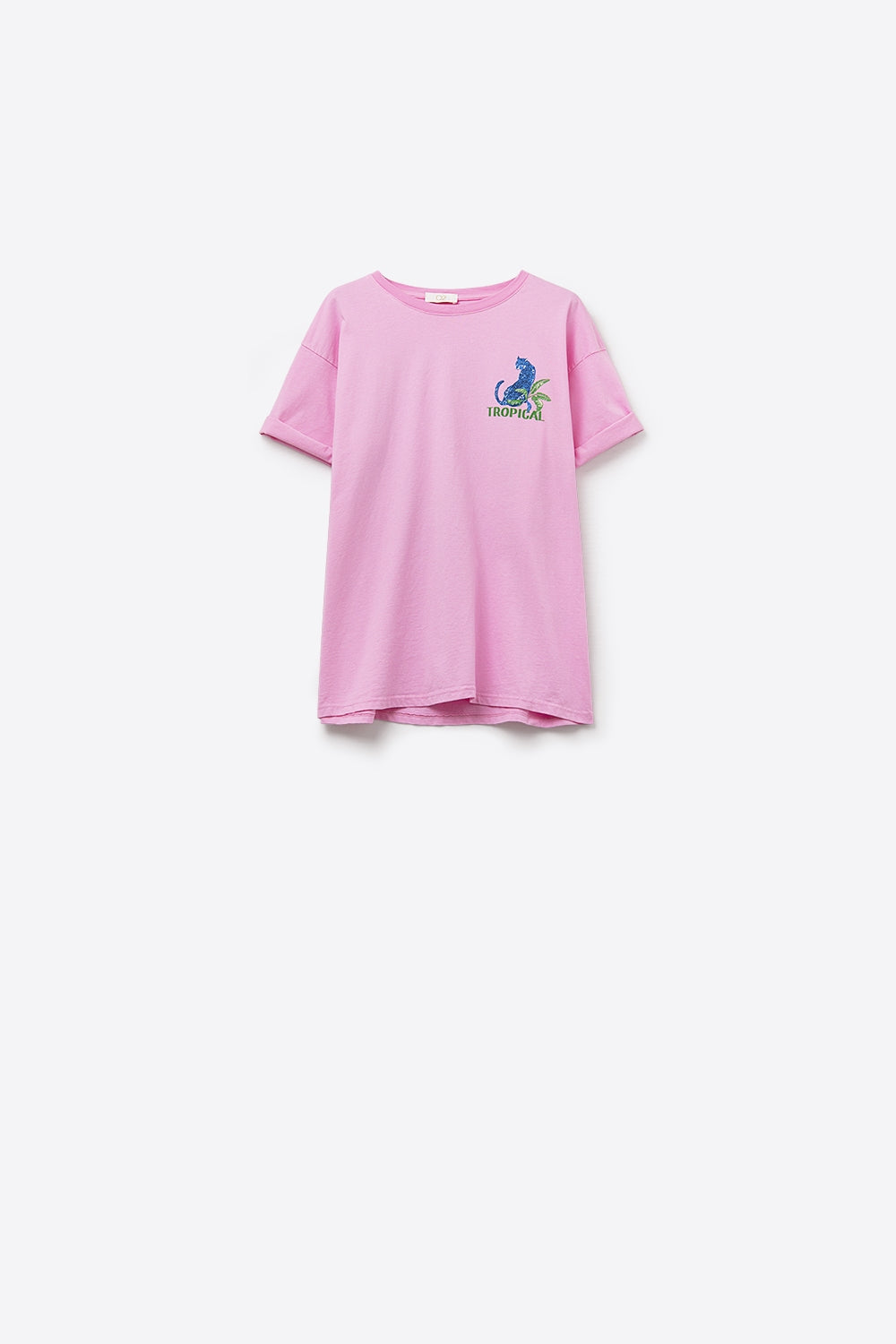 Camiseta rosa feita na Itália com estampa gráfica tropical