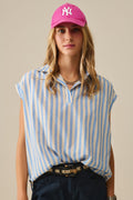 Blusa de mangas descaídas às riscas em azul