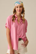 Blusa de manga curta em rosa claro