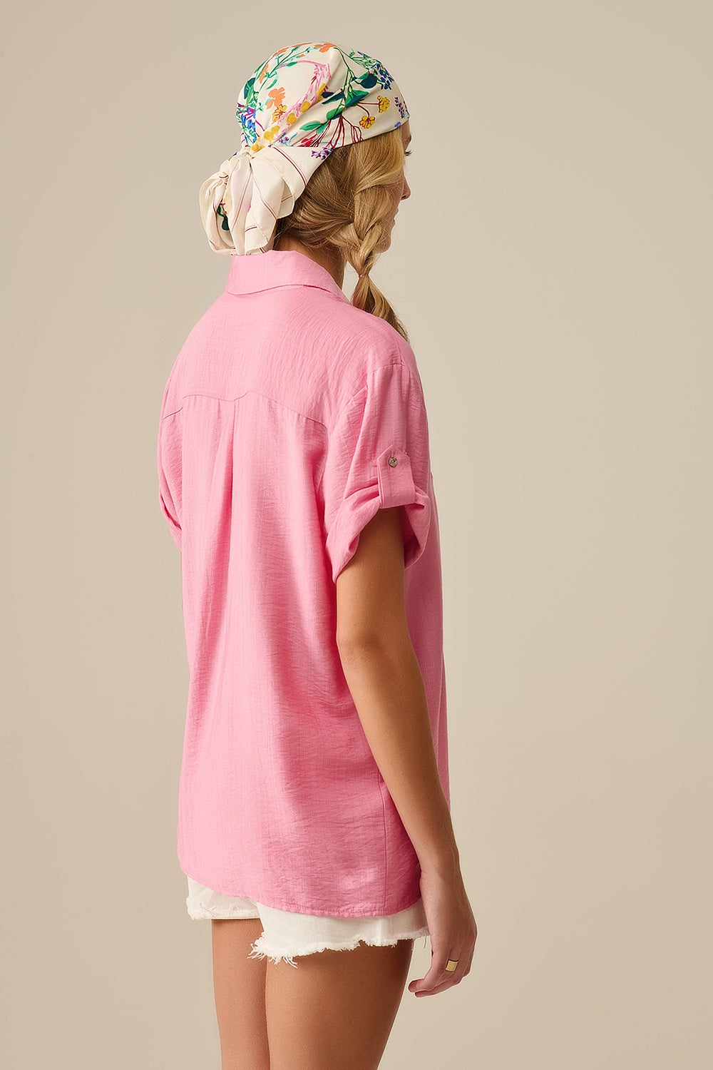 Blusa de manga curta em rosa claro