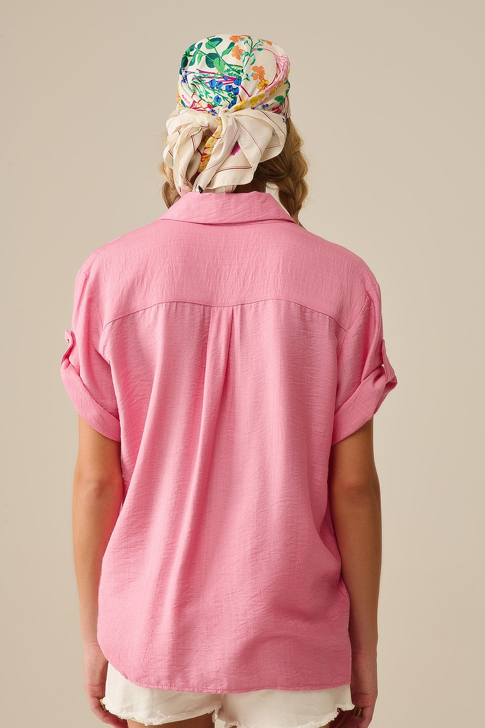 Blusa de manga curta em rosa claro