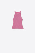 Top rosa sem mangas com detalhes de ondas