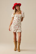 Minivestido com manga folhada Cherry
