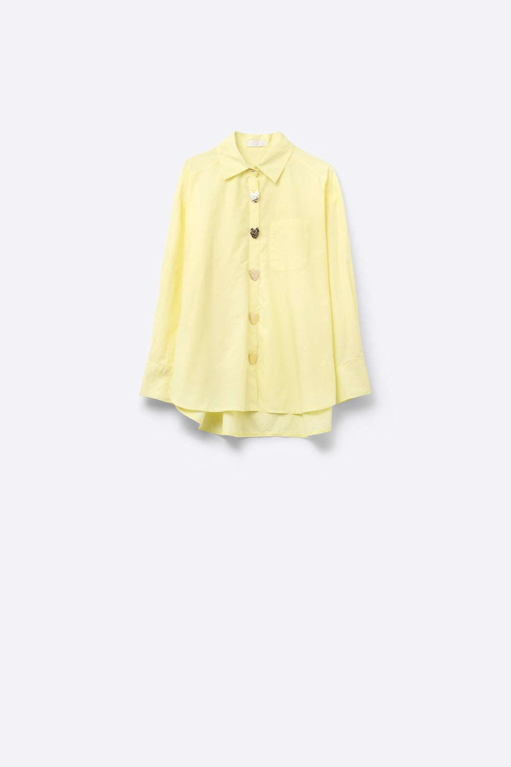 Camisa de popeline descontraída com botões de coração dourados em amarelo