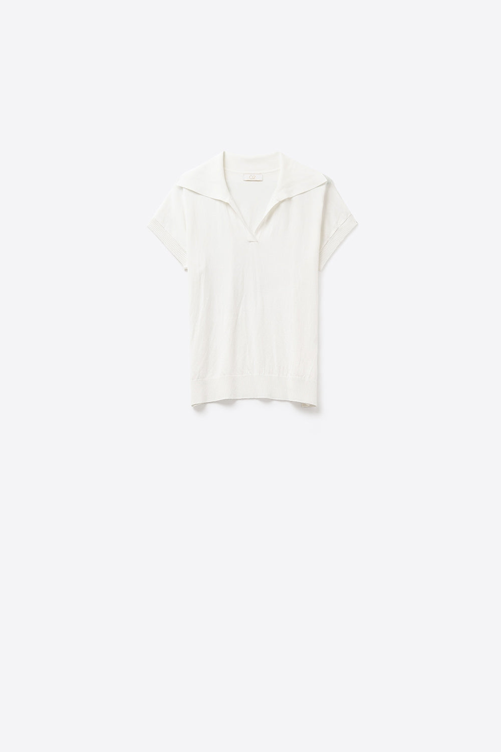 Top de manga curta estilo polo de malha fina em branco