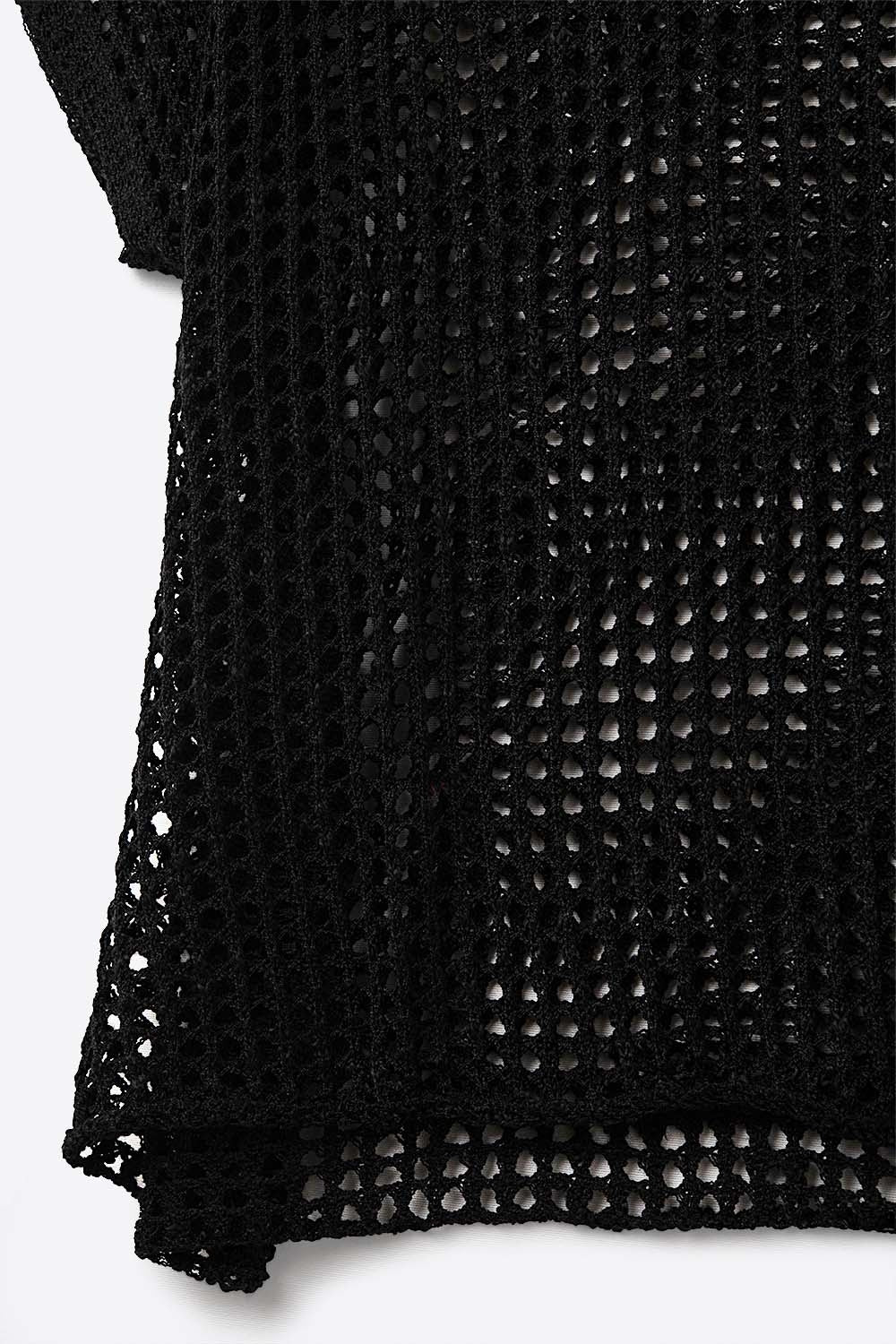 Top de malha aberta com mangas largas em croché preto