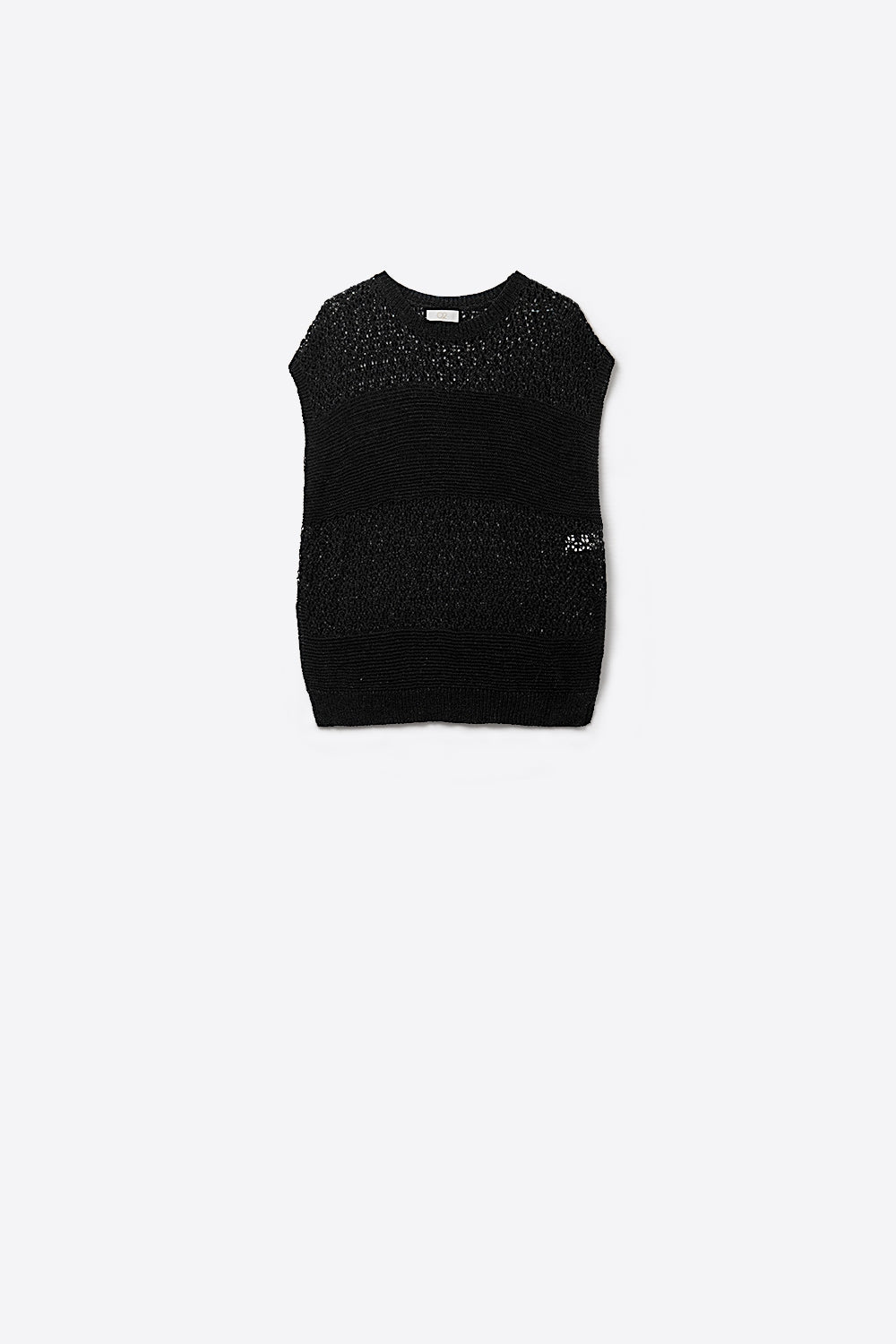 Camisola preta com malha aberta macia e mangas caídas
