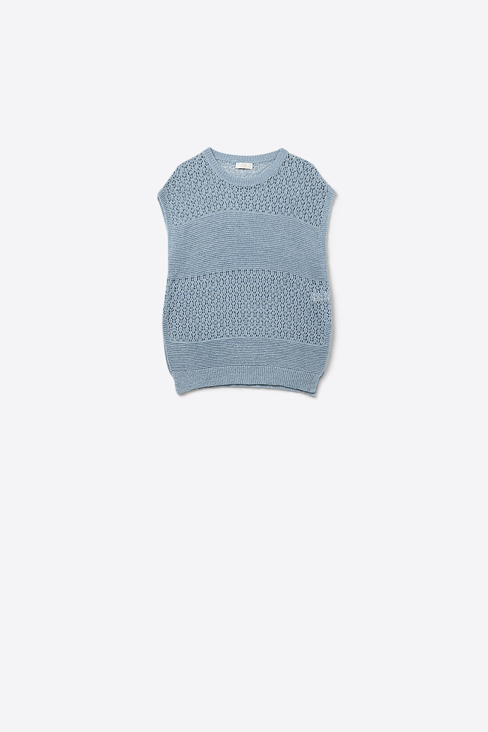 Camisola azul com malha aberta macia e mangas caídas