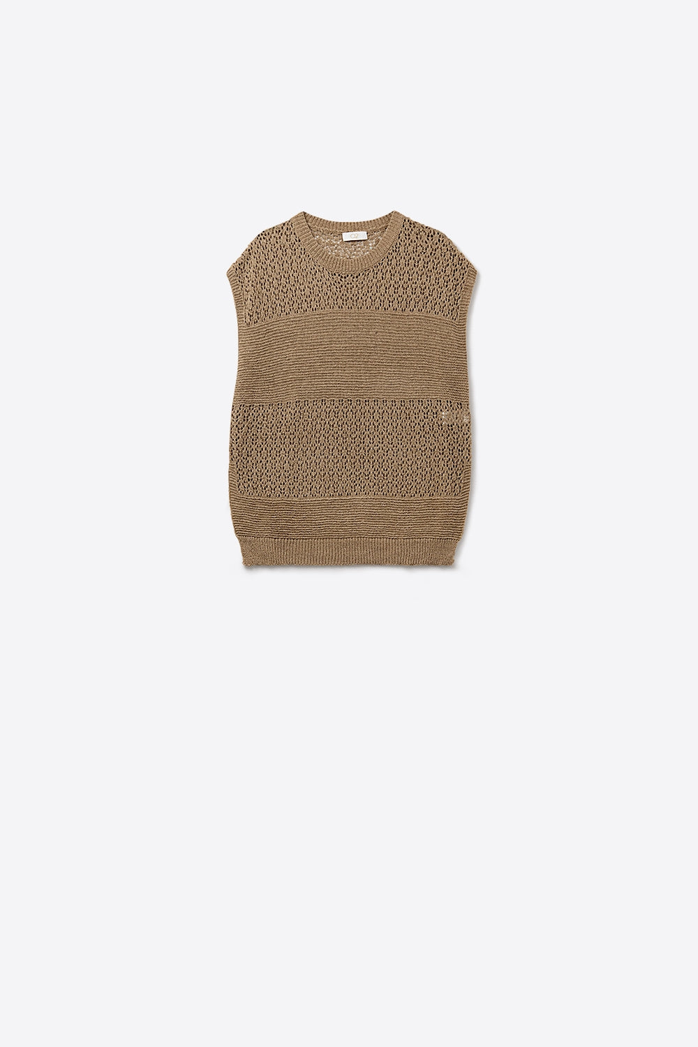 Camisola camel com malha aberta macia e mangas caídas