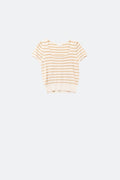 Camisola de gola quadrada com riscas em bege e camel