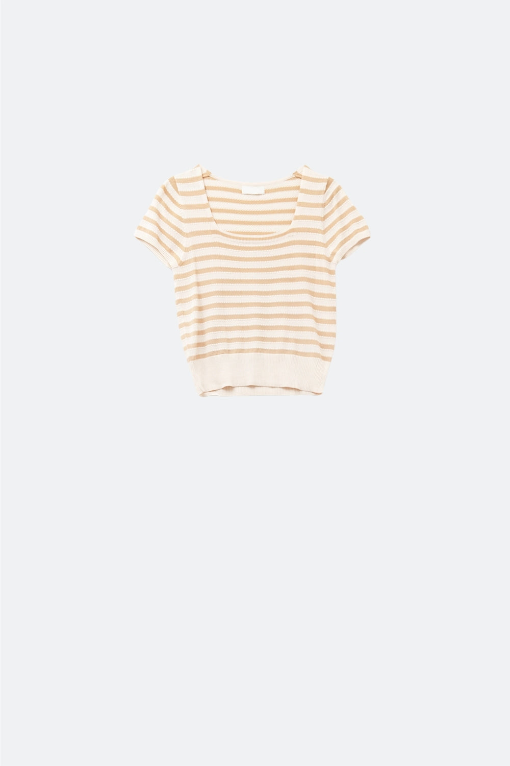 Camisola de gola quadrada com riscas em bege e camel