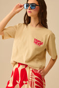 T-shirt de manga curta TRIPLE HEAT bege de corte descontraído