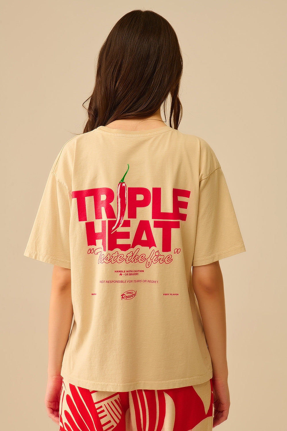 T-shirt de manga curta TRIPLE HEAT bege de corte descontraído
